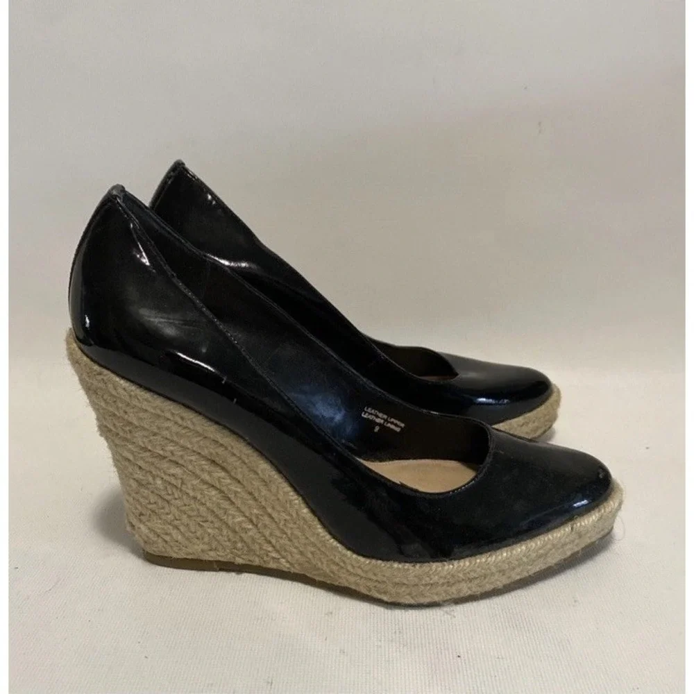 Via Spiga Patent Leather Wedge Pump Rope Heel Black Size 9